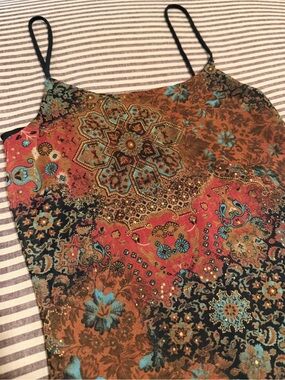 Vintage Y2K Byer Too Colorful Paisley Asymmetrical Dress Sz M